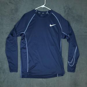 Nike Pro Dri-FIT Shirt Mens Large Navy Blue Slim Fit Long Sleeve Athletic Top